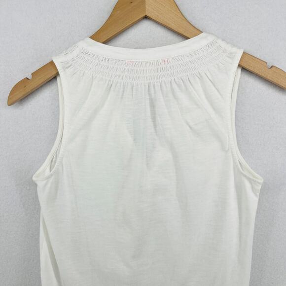 LILLY PULITZER Tank Top 2XS Essie Popover Smocked Palm Beach Slub Cotton White - Picture 4 of 15